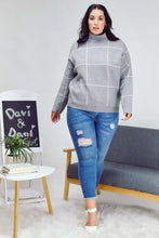 Load image into Gallery viewer, Grid Pattern Mock Neck Pullover - -PLUS SIZE
