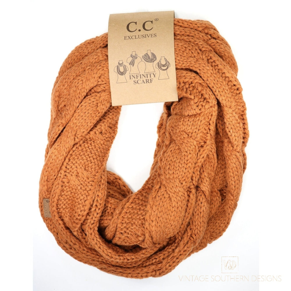 Cc Cable Knit Infinity Scarf - Rust