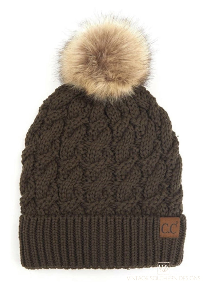 Cc Soft Beanie With Fur - Olive Green