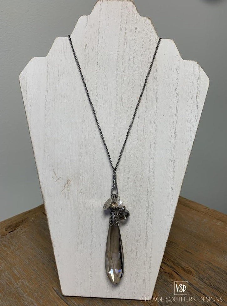 Crystal Pendant Necklace W/a Pearl Jewelry