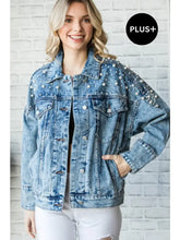 Load image into Gallery viewer, Pearl Rhinestone Embellished Demin Jacket - PLUS SIZE
