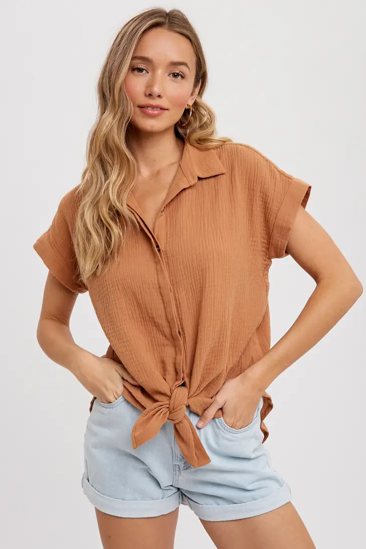 Woven Button up Shirt - Camel