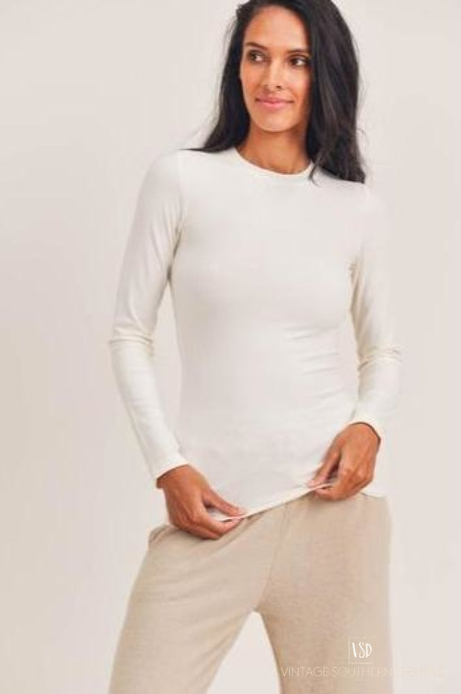 Essential Long Sleeve Ribbed Top - Ivory