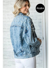 Load image into Gallery viewer, Pearl Rhinestone Embellished Demin Jacket - PLUS SIZE
