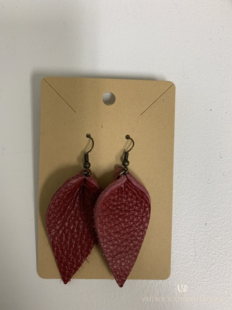Genuine Leather Earrings - Red