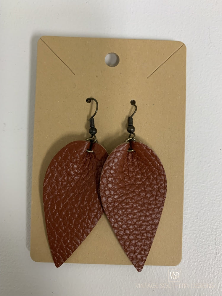 Genuine Leather Earrings - Saddle