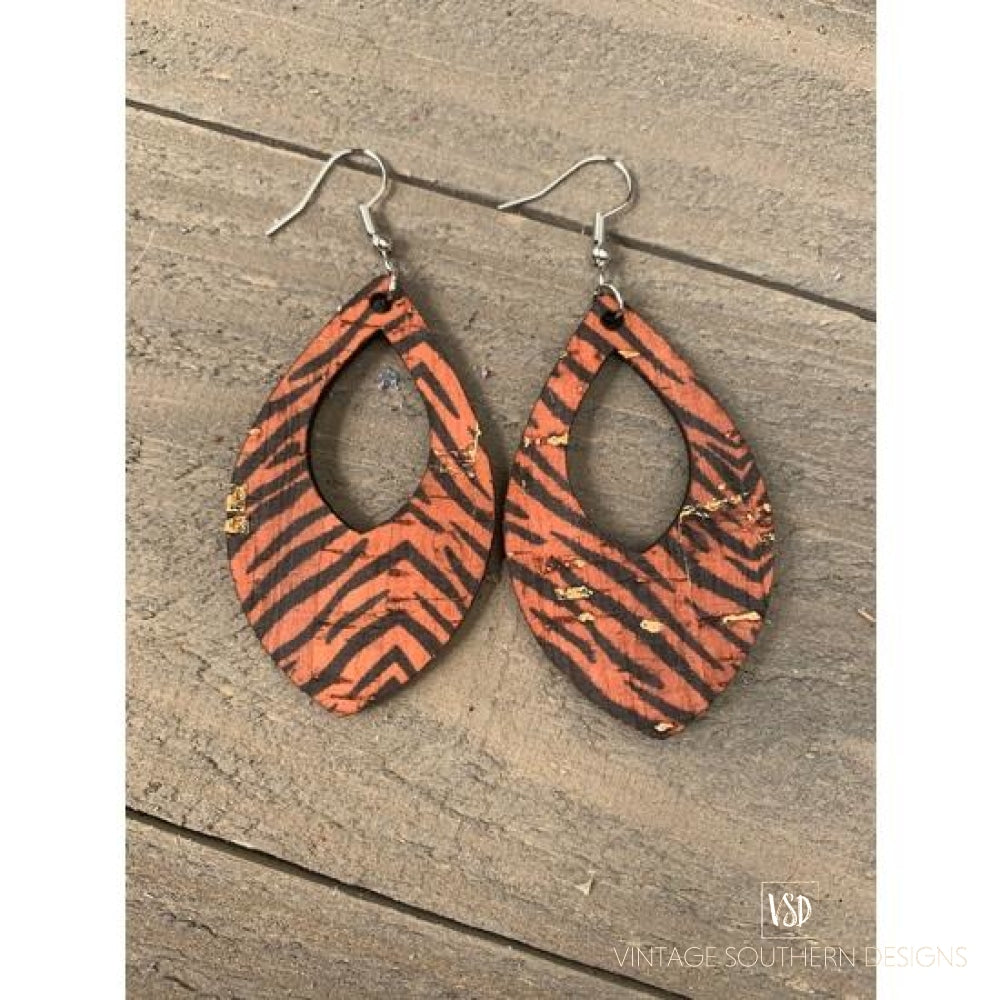 Orange Tiger Cork Earrings