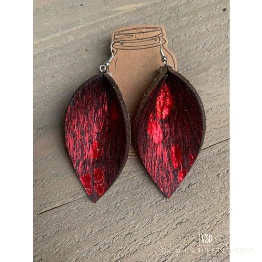 Red & Black Leather Earrings