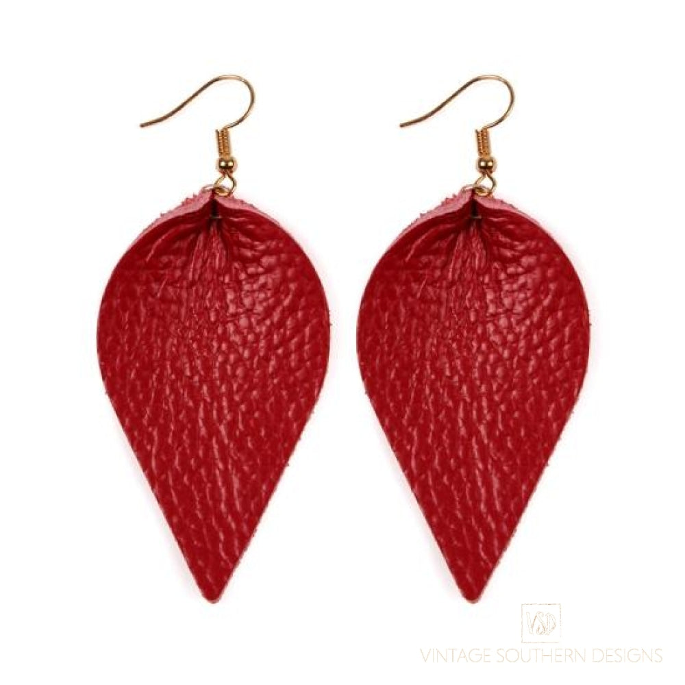Red Leather Teardrop Earrings
