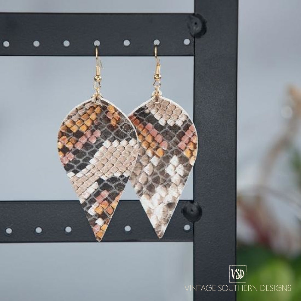 Snakeskin Print Earrings - Natural